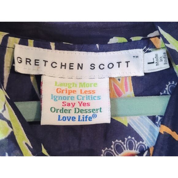 Gretchen Scott Navy Blue Cotton Tunic Beach Cover-Up Large Tropical Floral EUC - Picture 4 of 7